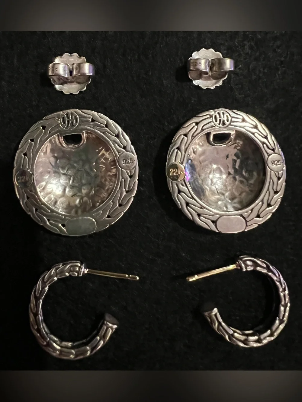 John Hardy Palu Disc Hoop Drop Earrings | 925 Sterling Silver & 22K Yellow Gold